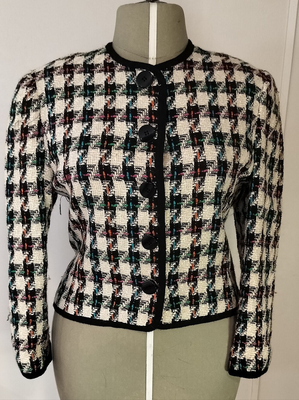 Cream Multi Tweed Button-Front Blazer